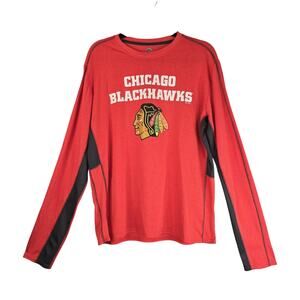 Chicago Blackhawks Shirt Mens Large Red Gray NHL Hockey Long Sleeve Performance